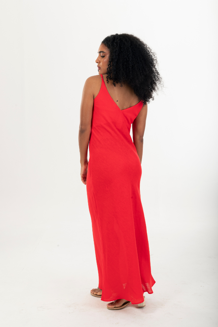 Vestido Longo Rio 100% Linho Vermelho