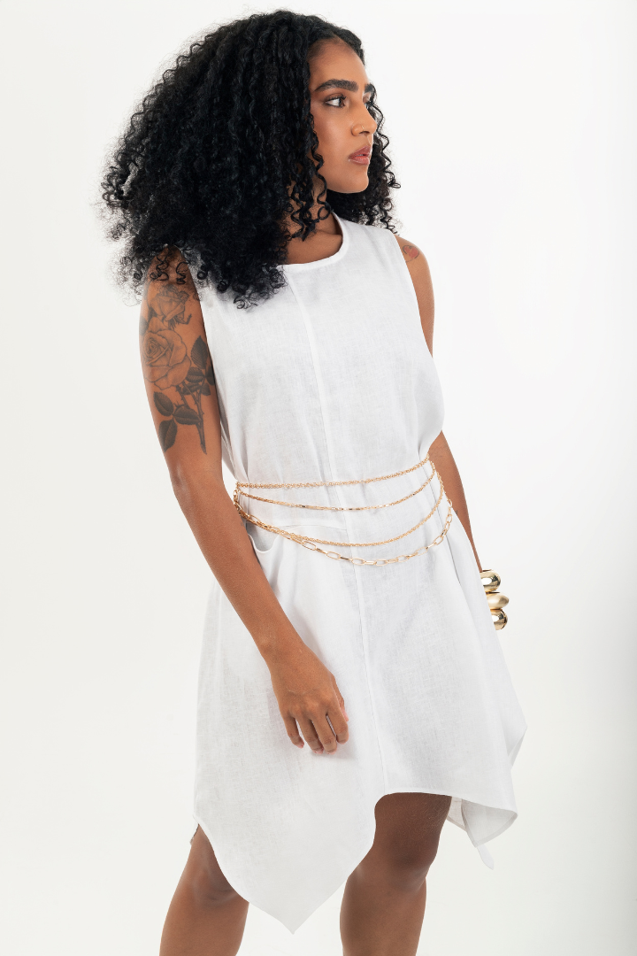 Vestido Creta Midi Alça Larga Barra Assimátrica