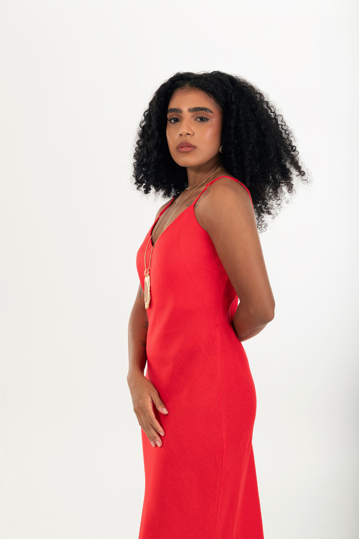 Vestido Longo Rio 100% Linho Vermelho