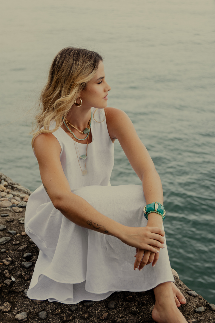 Vestido Longo Cannes Alça Larga Linho