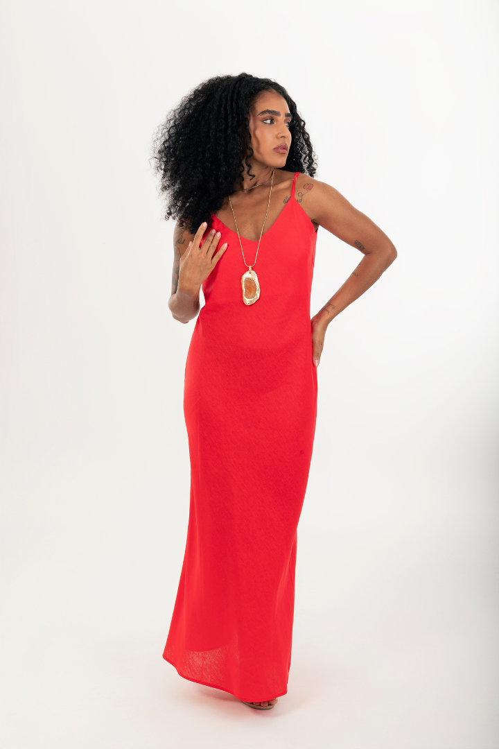 Vestido Longo Rio 100% Linho Vermelho