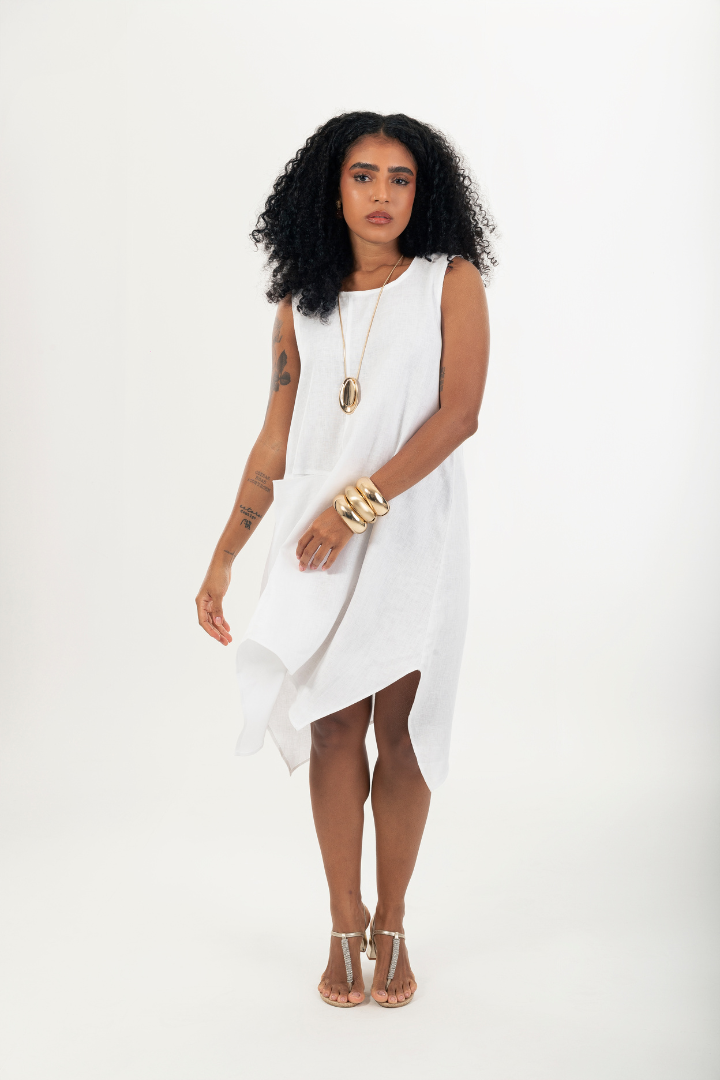 Vestido Creta Midi Alça Larga Barra Assimátrica