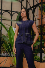 Load image into Gallery viewer, Conjunto Pesponto Colete + Calça Azul