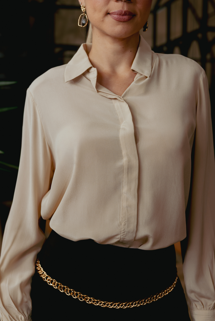 Camisa Social Seda Veneza Bege