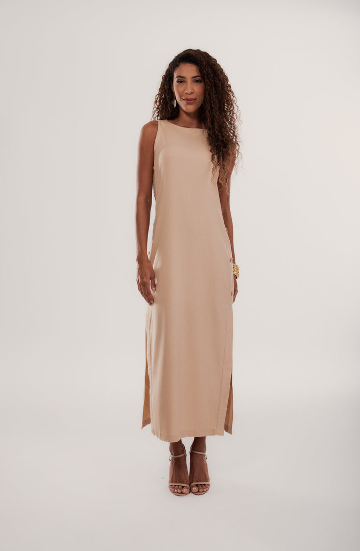 VESTIDO VIENA EM VISCOLINHO BOTOES LATERAIS