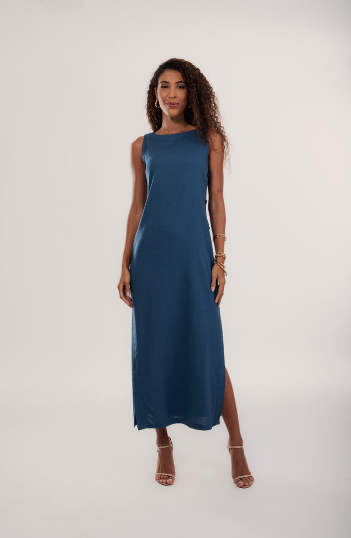 VESTIDO VIENA EM VISCOLINHO BOTOES LATERAIS