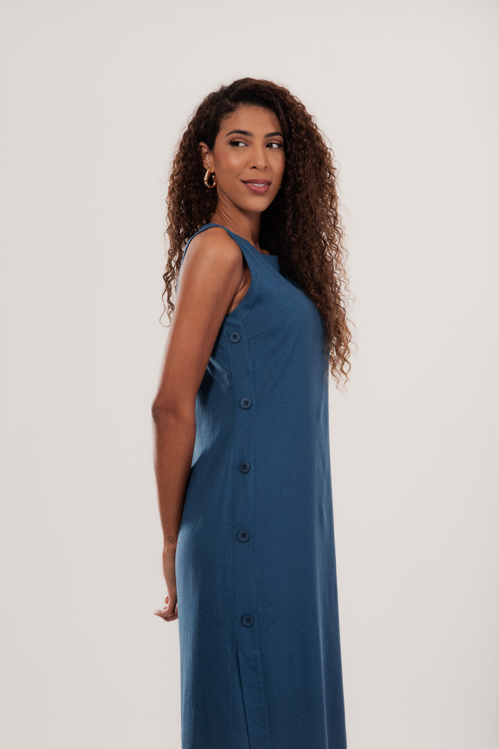 VESTIDO VIENA EM VISCOLINHO BOTOES LATERAIS