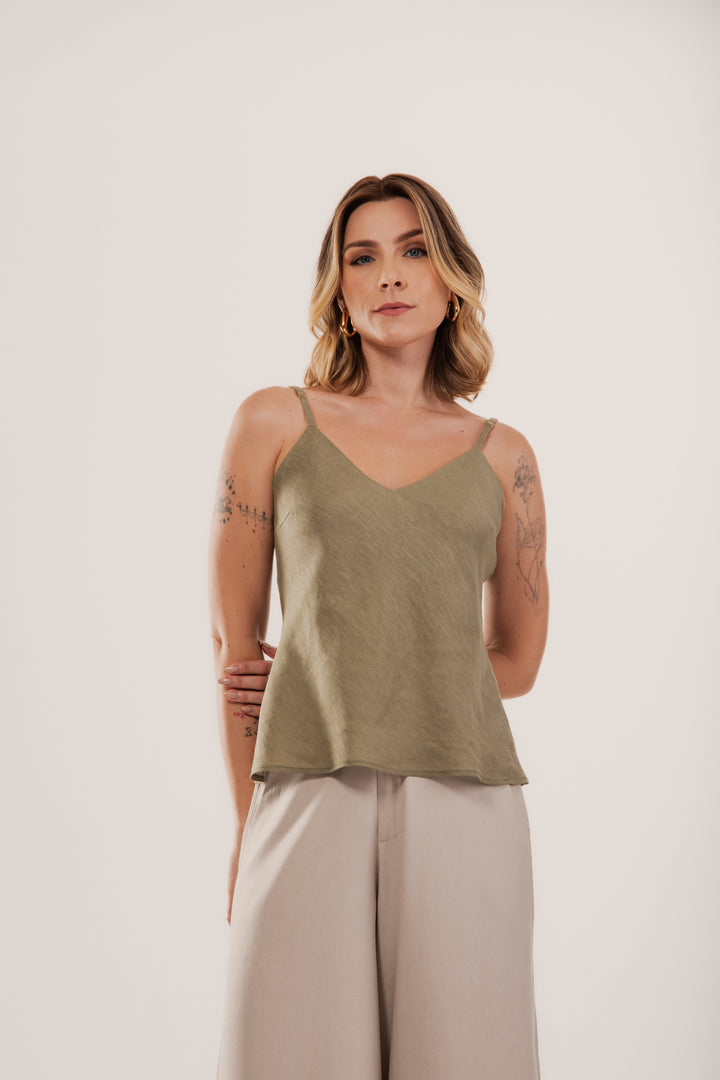 Regata Lima Alça Fina Linho 100% Linho