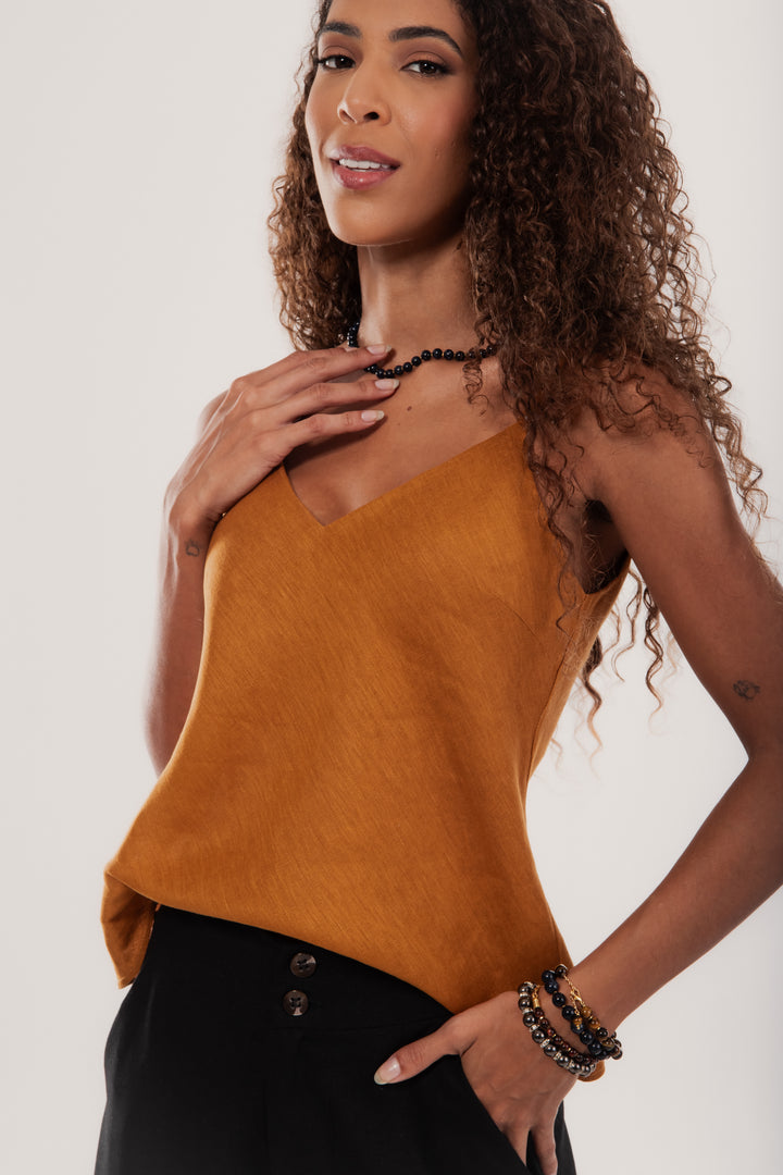 Regata Lima Alça Fina Linho 100% Linho