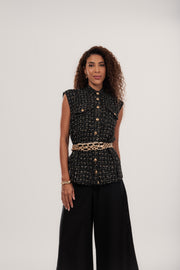 Colete Tweed Garda Botões Metalizados