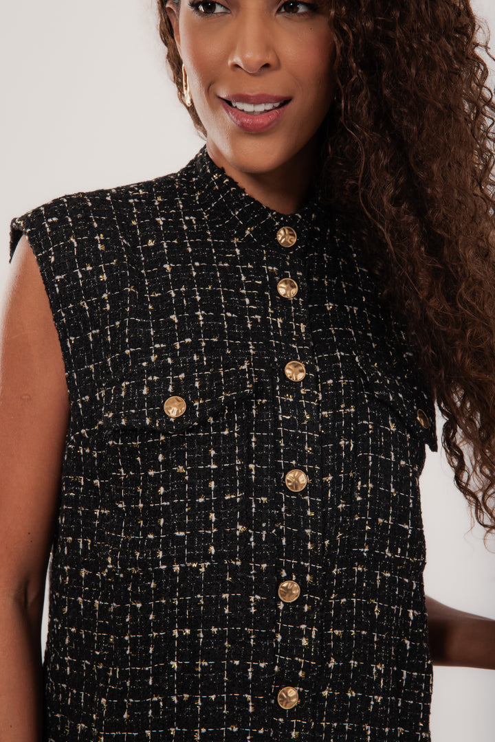 Colete Tweed Garda Botões Metalizados