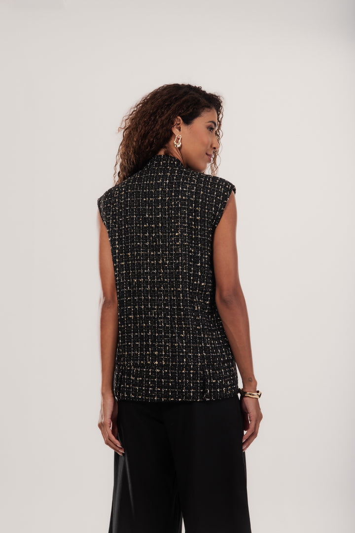 Colete Tweed Garda Botões Metalizados