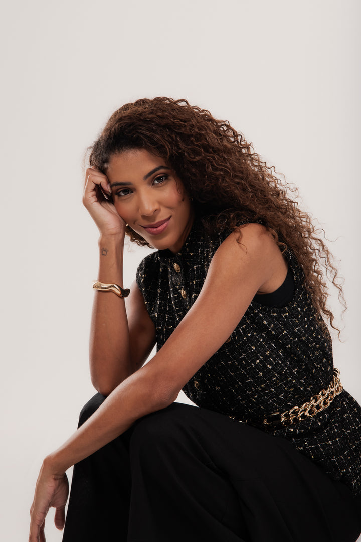 Colete Tweed Garda Botões Metalizados