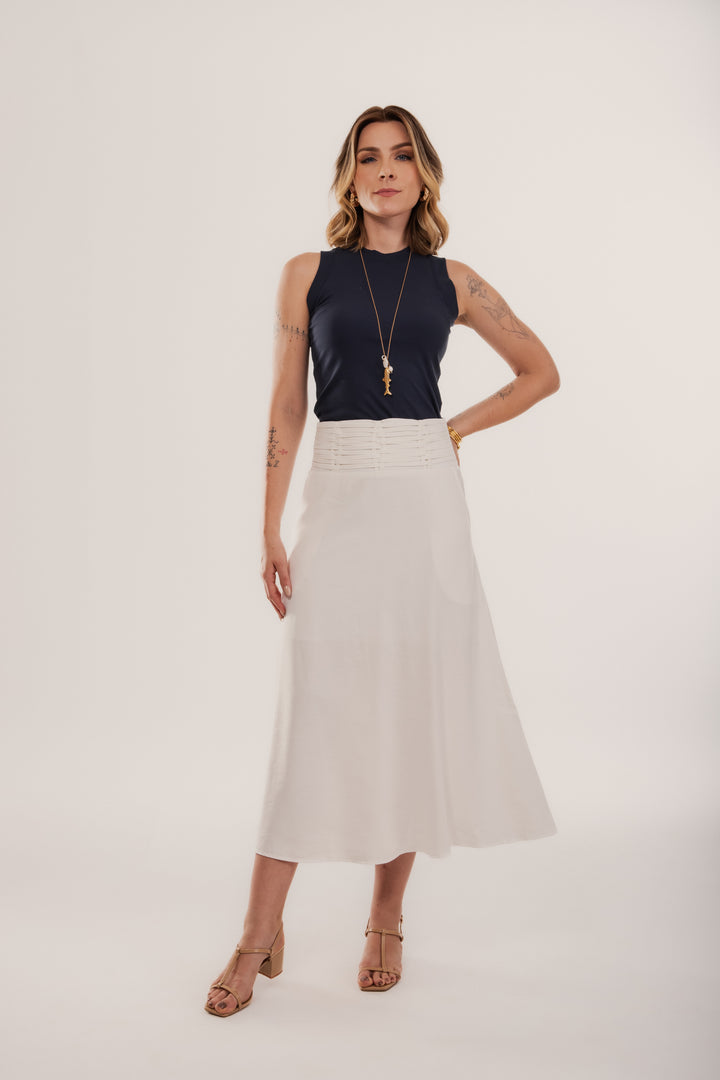 Saia Midi Madri Detalhe Cós