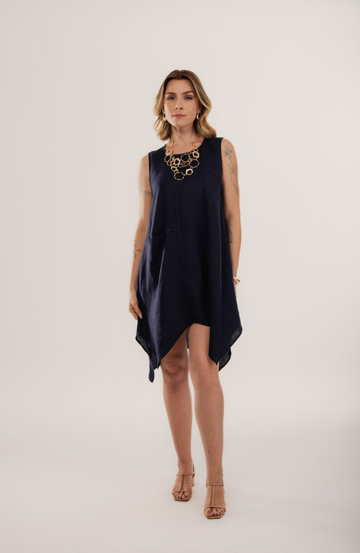 Vestido Creta Midi Alça Larga Barra Assimátrica