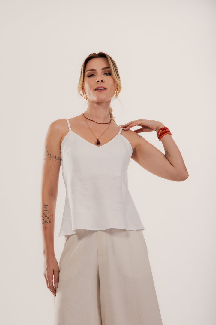 Regata Lima Alça Fina Linho 100% Linho