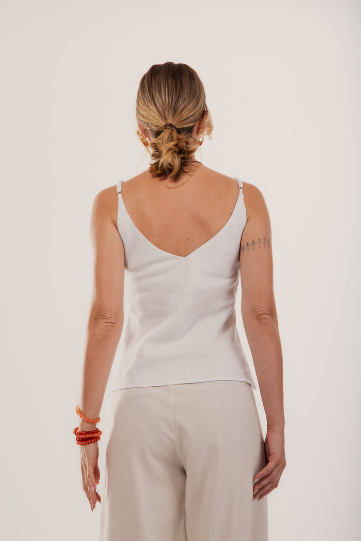 Regata Lima Alça Fina Linho 100% Linho