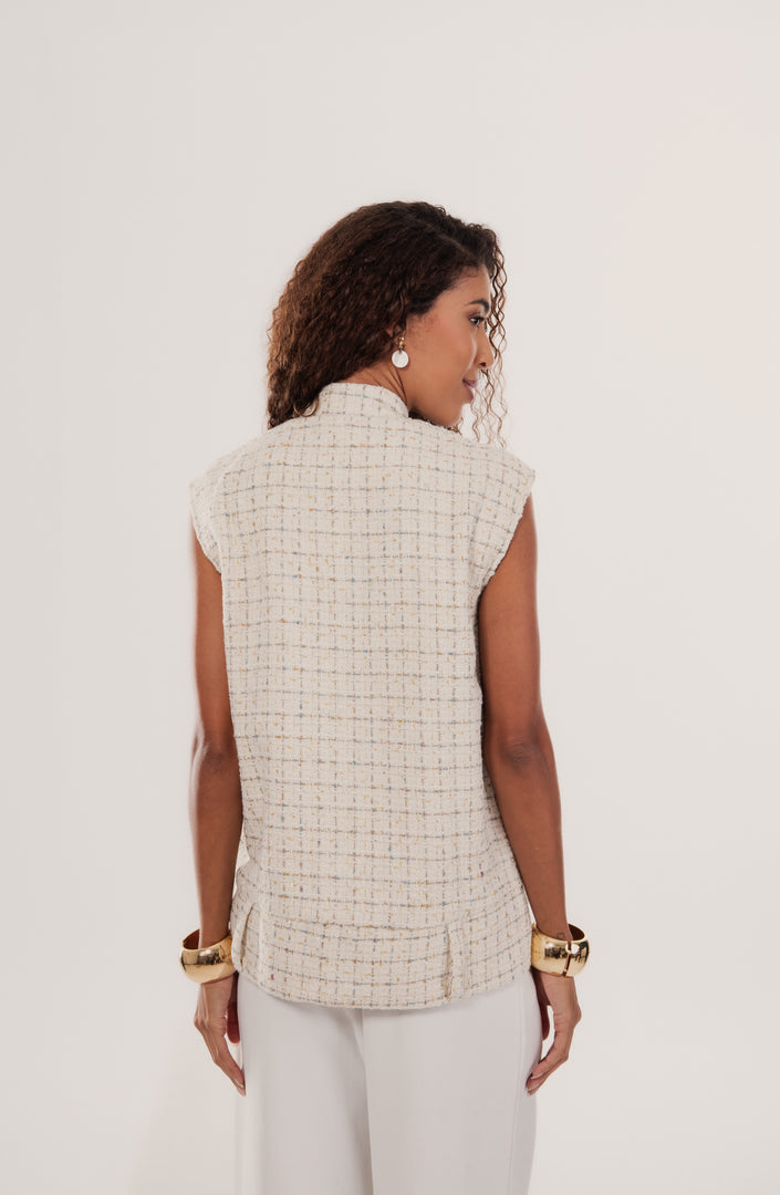 Colete Tweed Garda Botões Metalizados