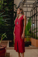 Load image into Gallery viewer, Vestido Magnolia Linho Vinho