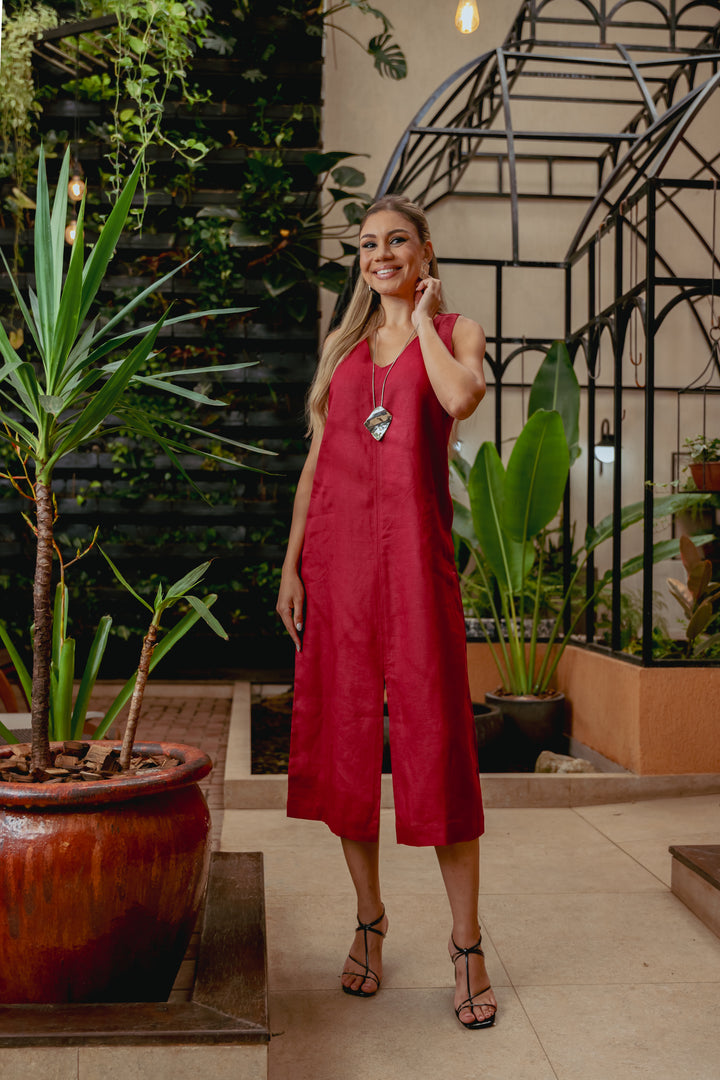 Vestido Magnolia Linho Vinho