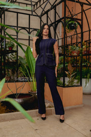 Conjunto Pesponto Colete + Calça Azul