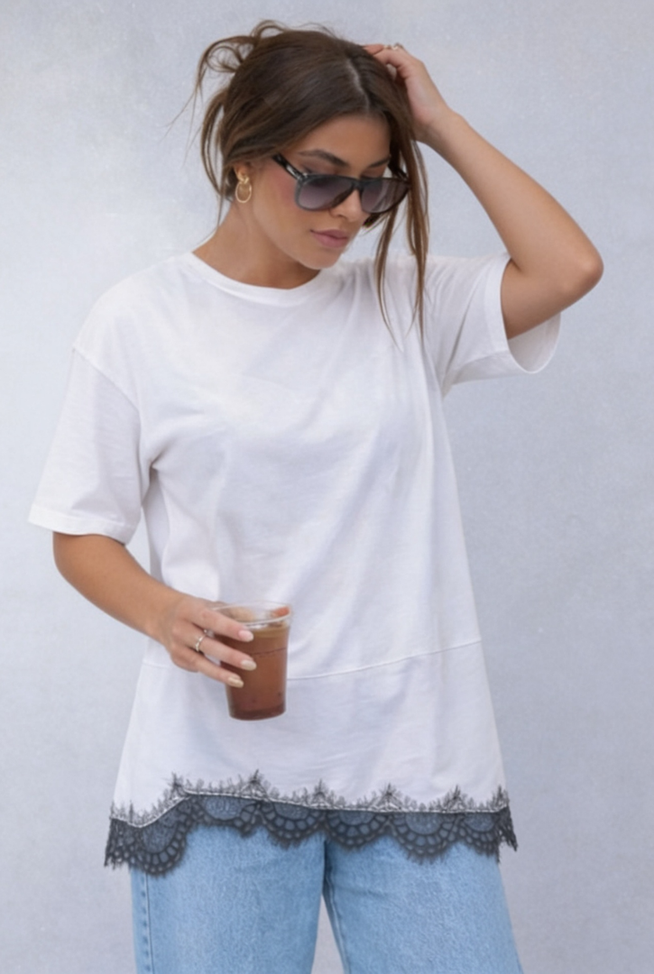 Tshirt Renda Lírio Off White