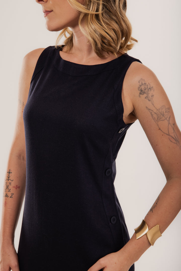 VESTIDO VIENA EM VISCOLINHO BOTOES LATERAIS