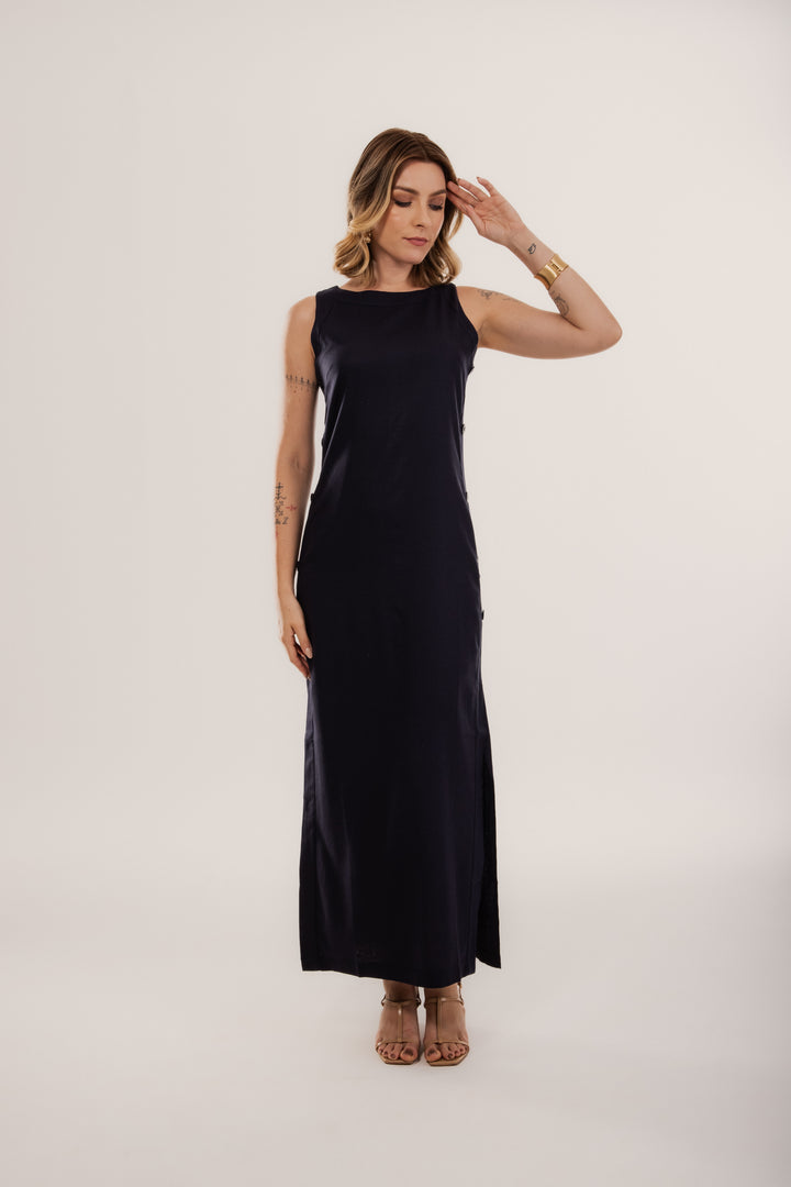 VESTIDO VIENA EM VISCOLINHO BOTOES LATERAIS