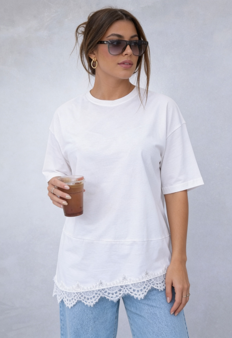 Tshirt Renda Lírio Off White